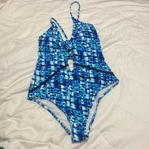 NEVER WORN CUPSHE blue tie dye strappy low back one piece swimsuit